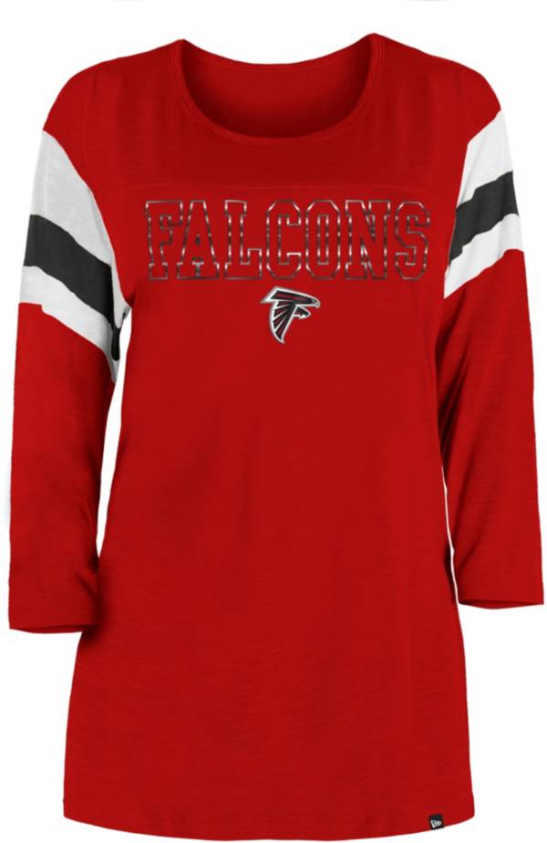 New Era Women's Atlanta Falcons Foil Slub Red Three-Quarter Sleeve T-Shirt