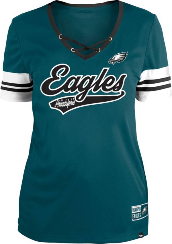 New Era Women's Philadelphia Eagles Green Lace-Up V-Neck T-Shirt