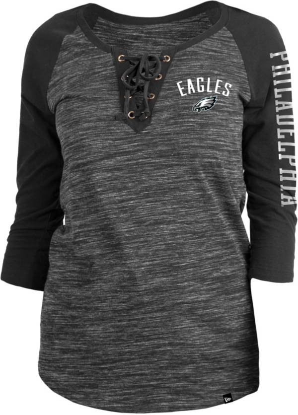 New Era Women's Philadelphia Eagles Space Dye Lace Black Raglan Shirt