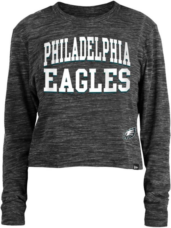 New Era Women's Philadelphia Eagles Space Dye Black Long Sleeve Crop Top T-Shirt