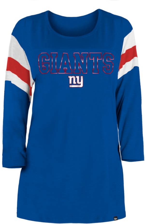 New Era Women's New York Giants Foil Slub Blue Three-Quarter Sleeve T-Shirt