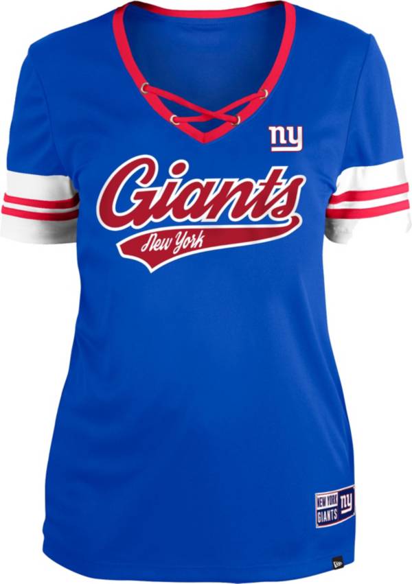 New Era Women's New York Giants Blue Lace-Up V-Neck T-Shirt