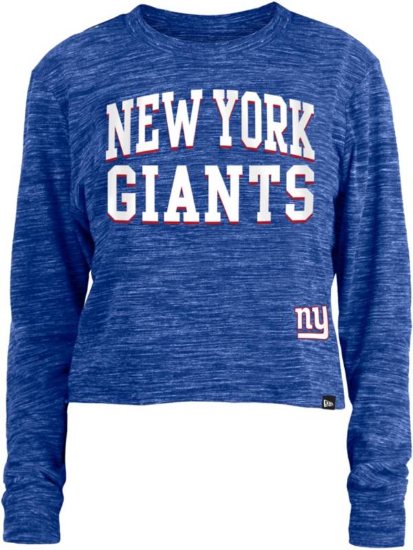 New Era Women's New York Giants Space Dye Blue Long Sleeve Crop Top T-Shirt