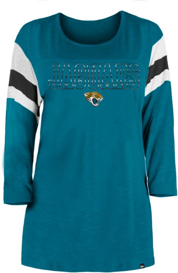 New Era Women's Jacksonville Jaguars Foil Slub Teal Three-Quarter Sleeve T-Shirt