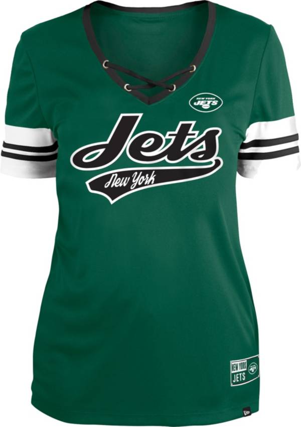 New Era Women's New York Jets Green Lace-Up V-Neck T-Shirt