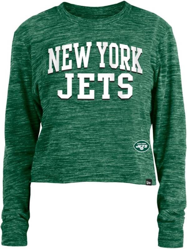 New Era Women's New York Jets Space Dye Green Long Sleeve Crop Top T-Shirt