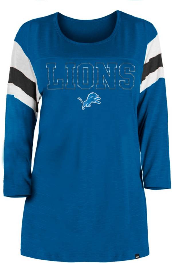 New Era Women's Detroit Lions Foil Slub Blue Three-Quarter Sleeve T-Shirt