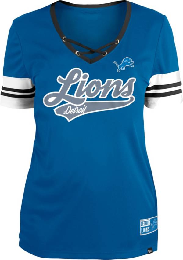 New Era Women's Detroit Lions Blue Lace-Up V-Neck T-Shirt