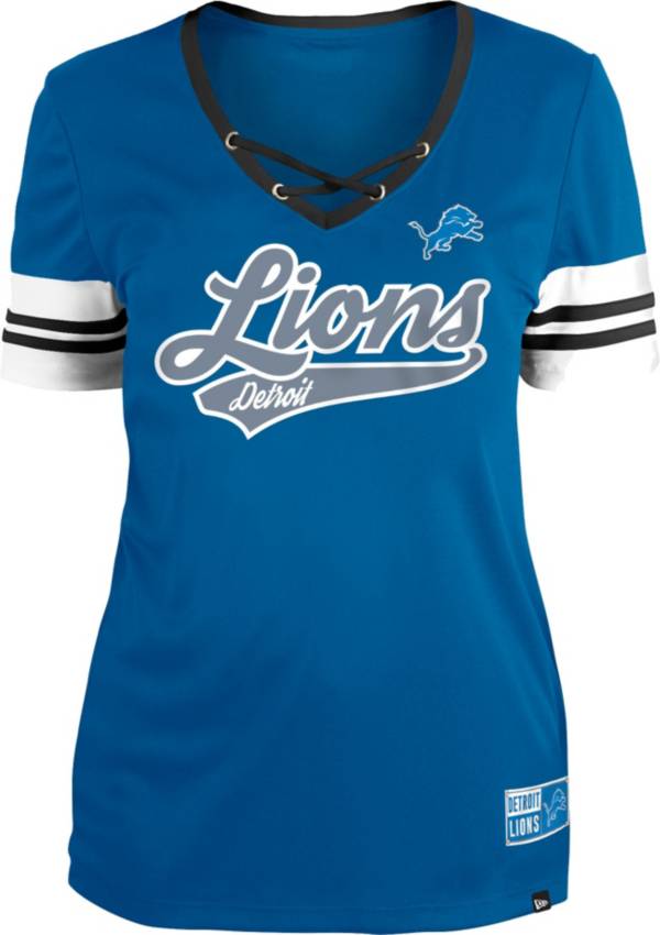 New Era Women's Detroit Lions Blue Lace-Up V-Neck T-Shirt product image