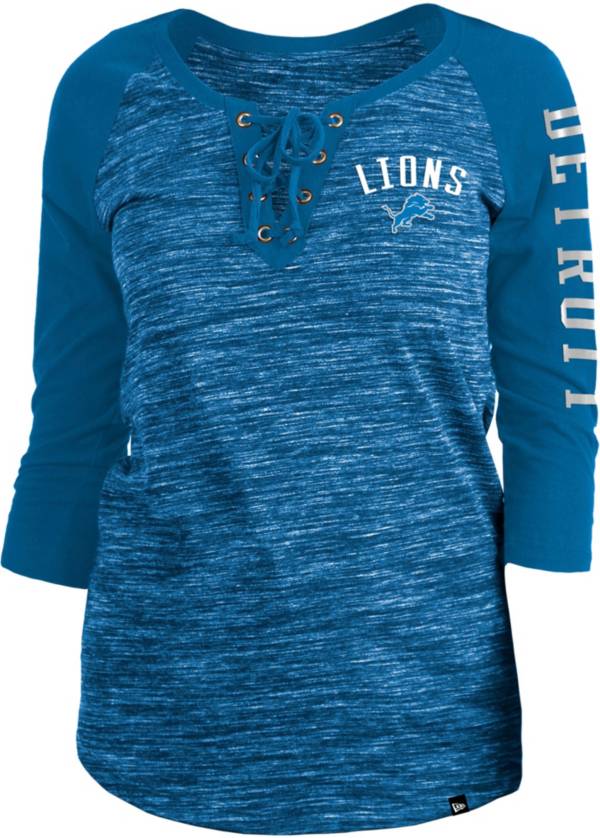 New Era Women's Detroit Lions Space Dye Lace Blue Raglan Shirt