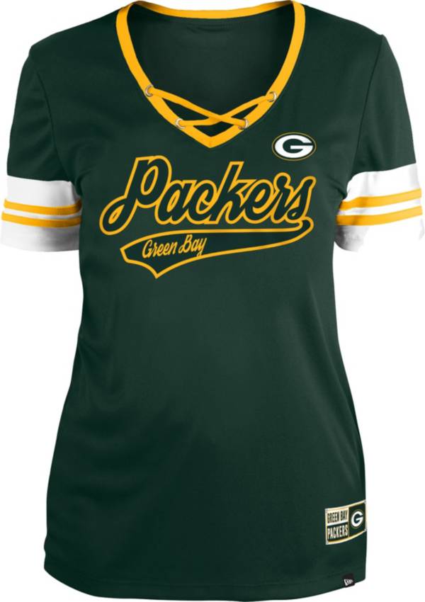 New Era Women's Green Bay Packers Green Lace-Up V-Neck T-Shirt