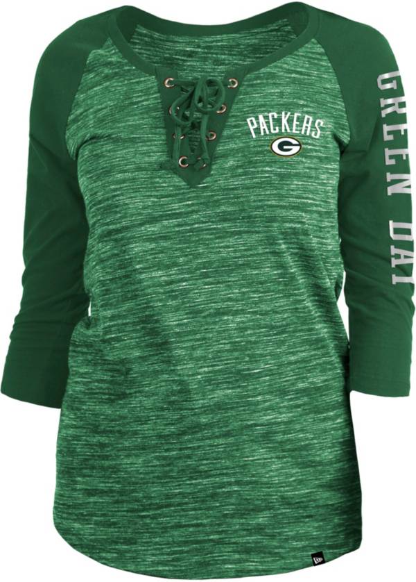 New Era Women's Green Bay Packers Space Dye Lace Green Raglan Shirt