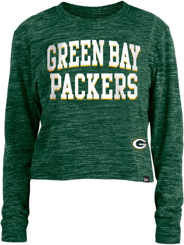 New Era Women's Green Bay Packers Space Dye Green Long Sleeve Crop Top T-Shirt