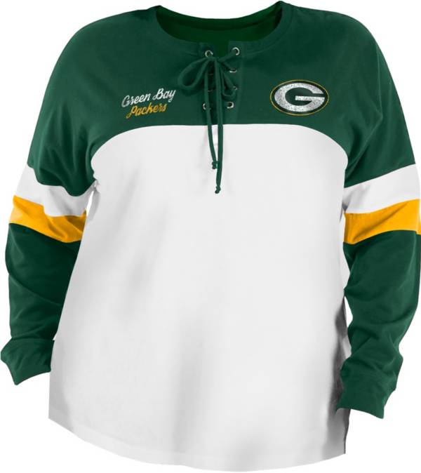 New Era Women's Green Bay Packers Lace White Plus Size Long Sleeve T-Shirt