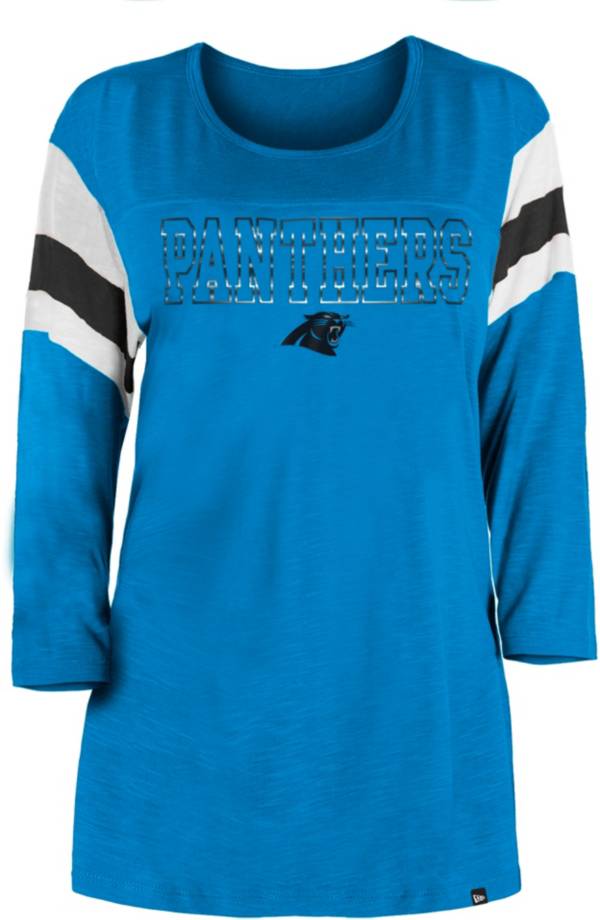 New Era Women's Carolina Panthers Foil Slub Blue Three-Quarter Sleeve T-Shirt