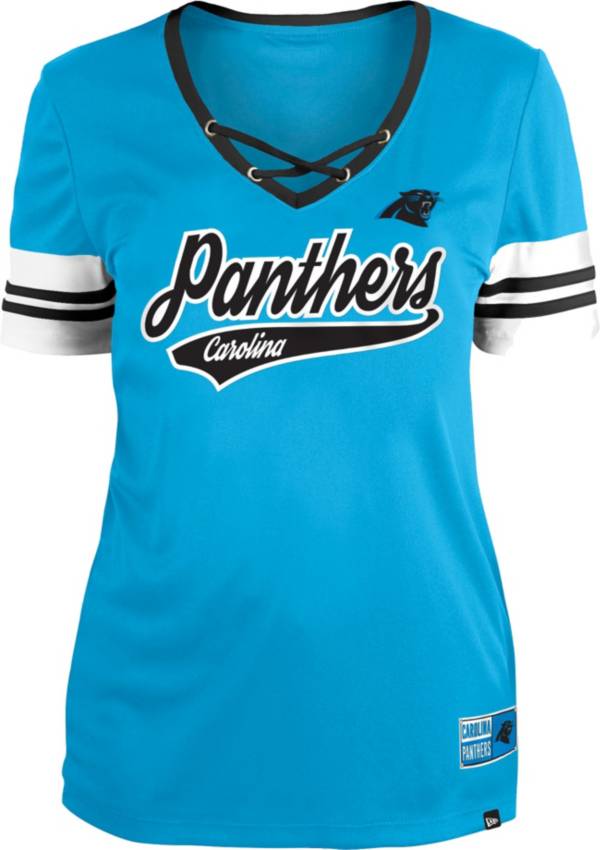 New Era Women's Carolina Panthers Blue Lace-Up V-Neck T-Shirt