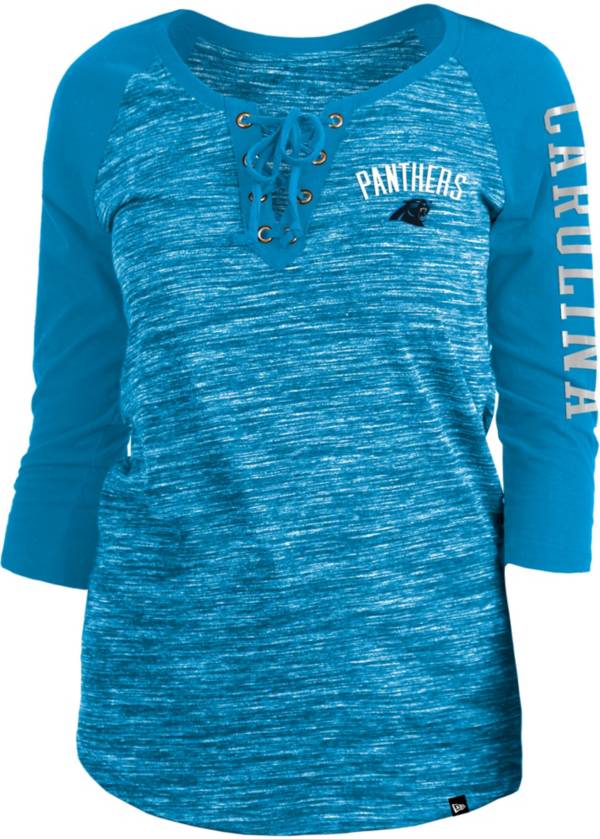 New Era Women's Carolina Panthers Space Dye Lace Blue Raglan Shirt