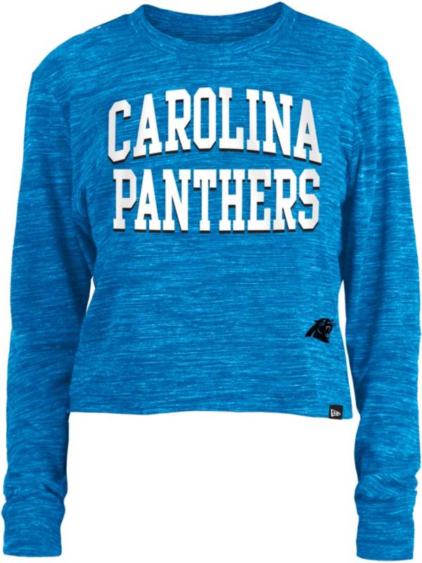 New Era Women's Carolina Panthers Space Dye Blue Long Sleeve Crop Top T-Shirt