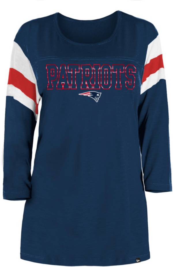 New Era Women's New England Patriots Foil Slub Navy Three-Quarter Sleeve T-Shirt