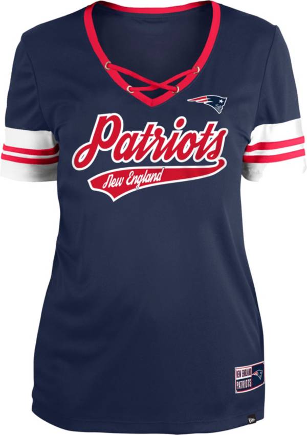 New Era Women's New England Patriots Navy Lace-Up V-Neck T-Shirt