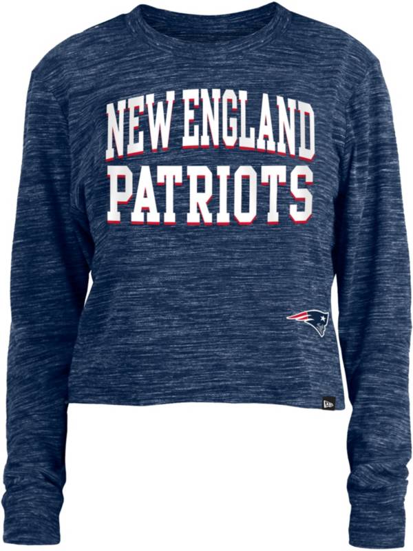 New Era Women's New England Patriots Space Dye Navy Long Sleeve Crop Top T-Shirt