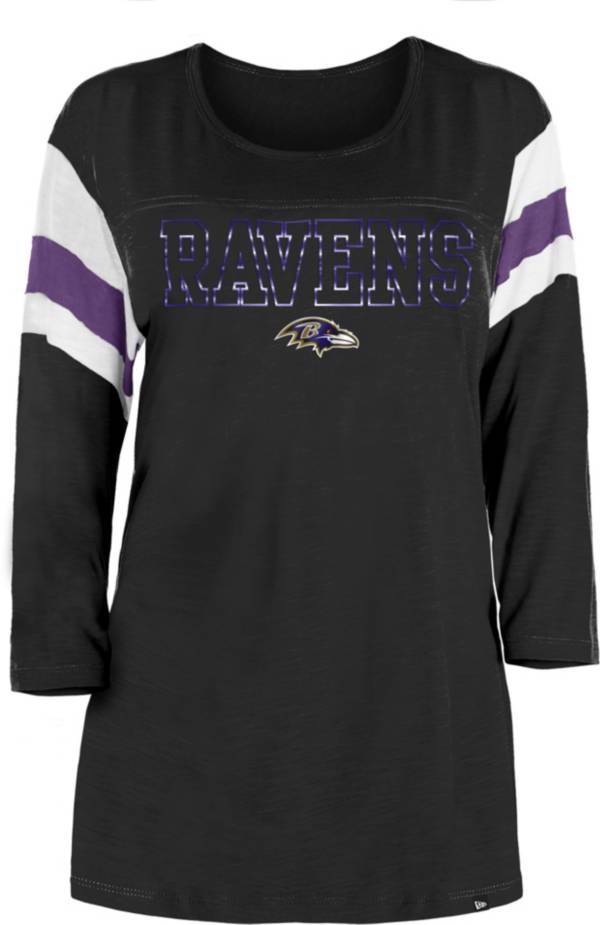 New Era Women's Baltimore Ravens Foil Slub Black Three-Quarter Sleeve T-Shirt