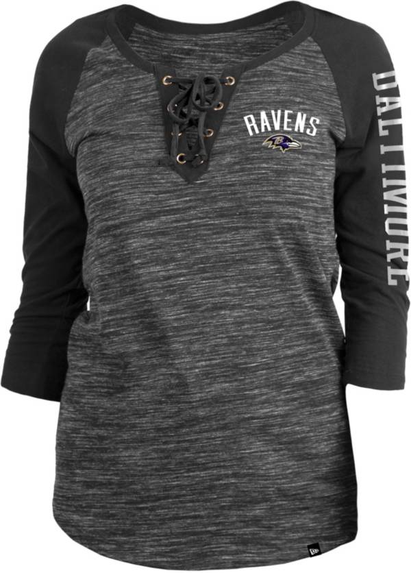New Era Women's Baltimore Ravens Space Dye Lace Black Plus Size Raglan T-Shirt