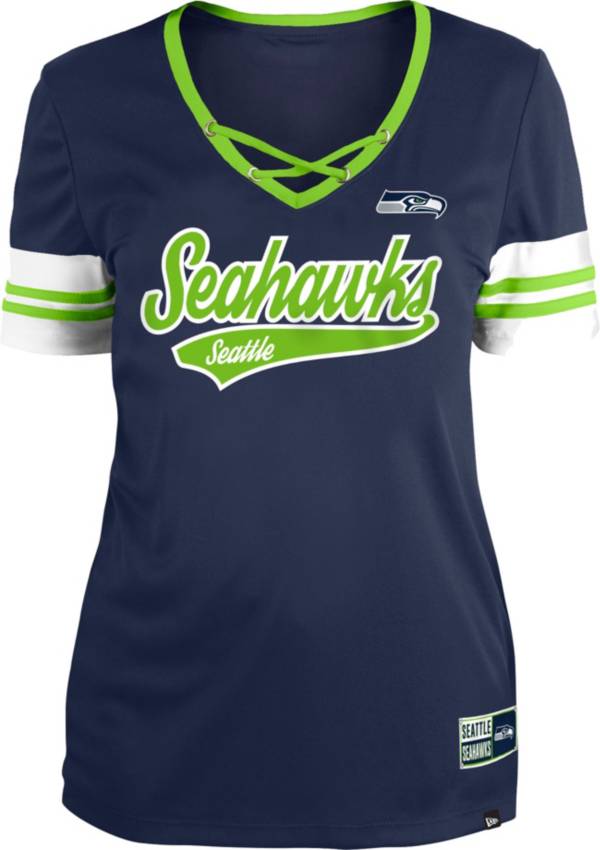 New Era Women's Seattle Seahawks Navy Lace-Up V-Neck T-Shirt