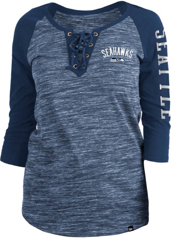 New Era Women's Seattle Seahawks Space Dye Lace Navy Raglan Shirt