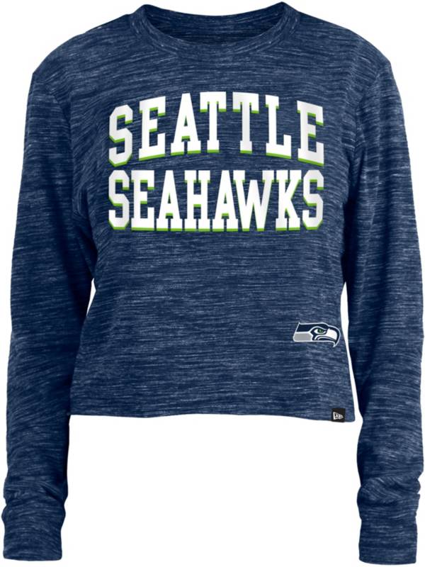 New Era Women's Seattle Seahawks Space Dye Navy Long Sleeve Crop Top T-Shirt