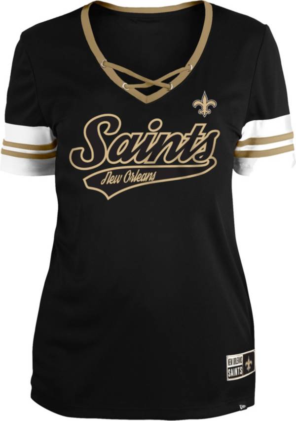 New Era Women's New Orleans Saints Black Lace-Up V-Neck T-Shirt