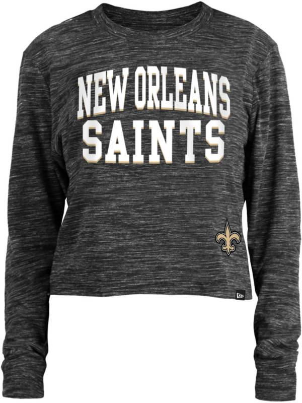 New Era Women's New Orleans Saints Space Dye Black Long Sleeve Crop Top T-Shirt