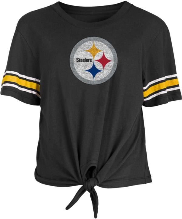 New Era Women's Pittsburgh Steelers Front Tie Black T-Shirt