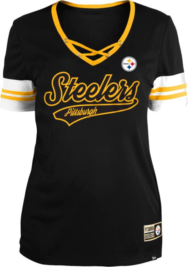 New Era Women's Pittsburgh Steelers Black Lace-Up V-Neck T-Shirt