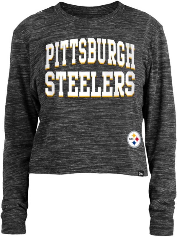 New Era Women's Pittsburgh Steelers Space Dye Black Long Sleeve Crop Top T-Shirt