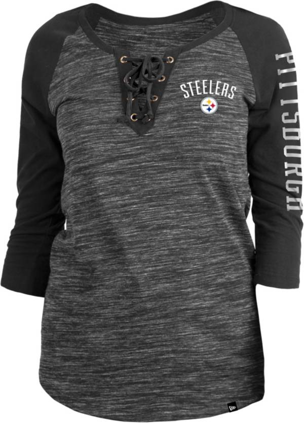 New Era Women's Pittsburgh Steelers Space Dye Lace Black Plus Size Raglan T-Shirt