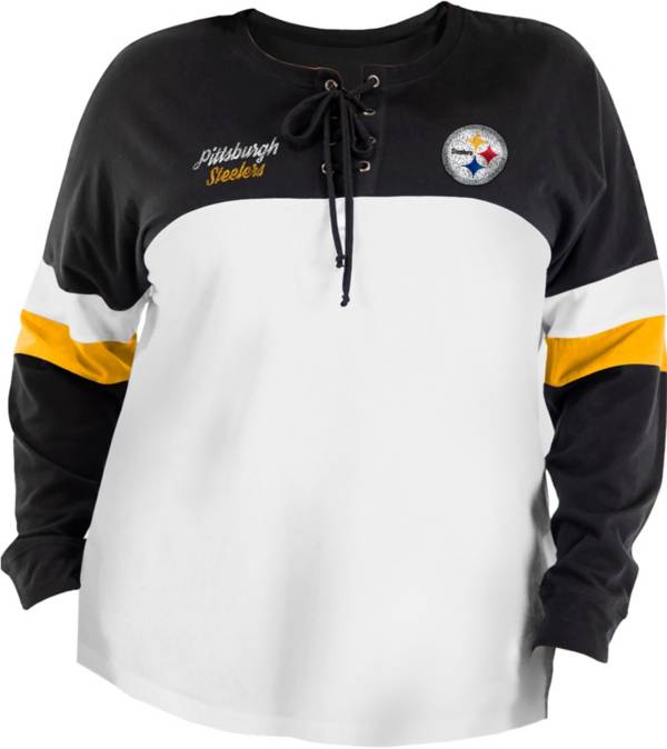 New Era Women's Pittsburgh Steelers Lace White Plus Size Long Sleeve T-Shirt