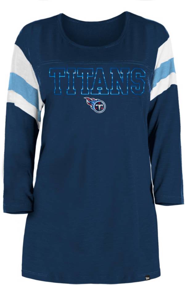 New Era Women's Tennessee Titans Foil Slub Navy Three-Quarter Sleeve T-Shirt