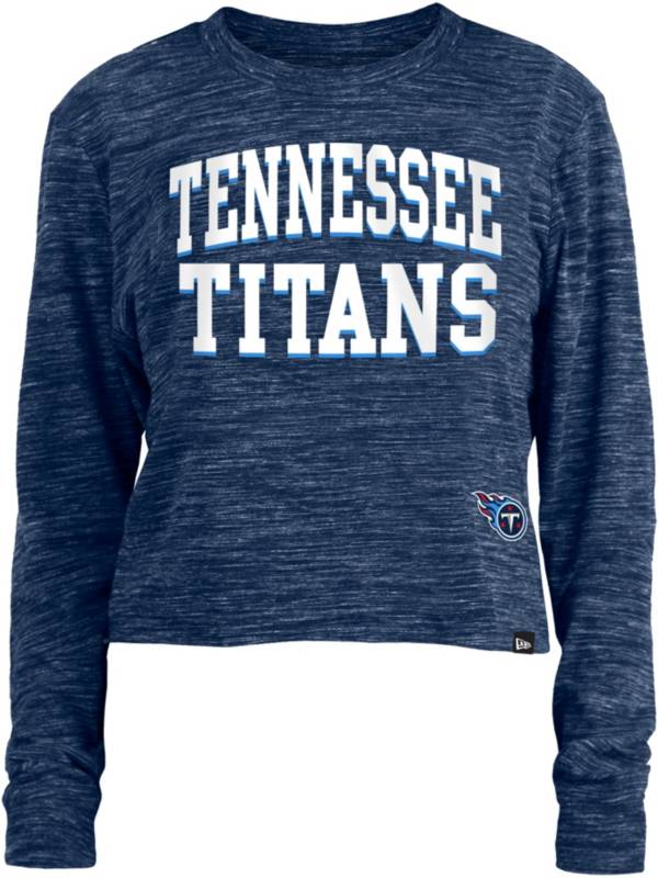 New Era Women's Tennessee Titans Space Dye Navy Long Sleeve Crop Top T-Shirt