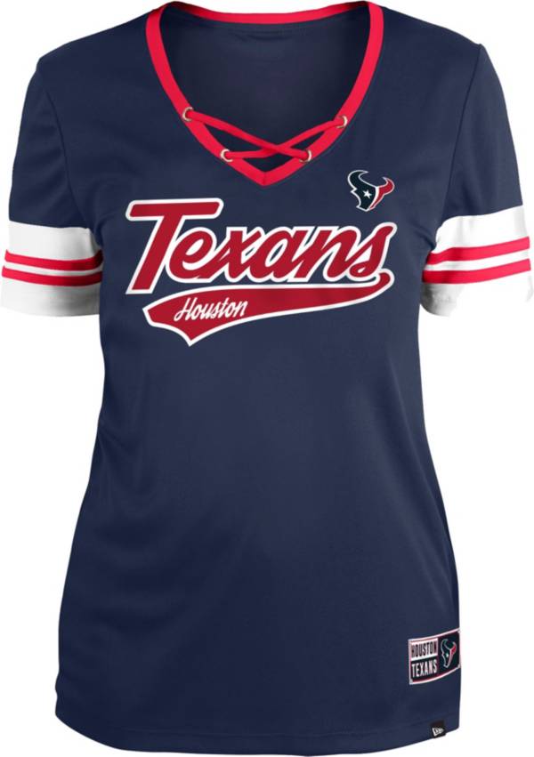 New Era Women's Houston Texans Navy Lace-Up V-Neck T-Shirt