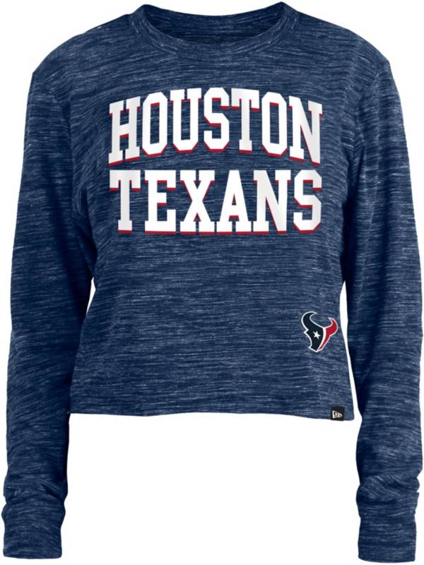 New Era Women's Houston Texans Space Dye Navy Long Sleeve Crop Top T-Shirt