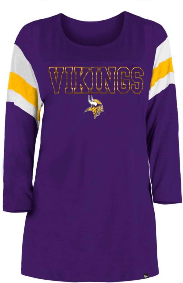 New Era Women's Minnesota Vikings Foil Slub Purple Three-Quarter Sleeve T-Shirt