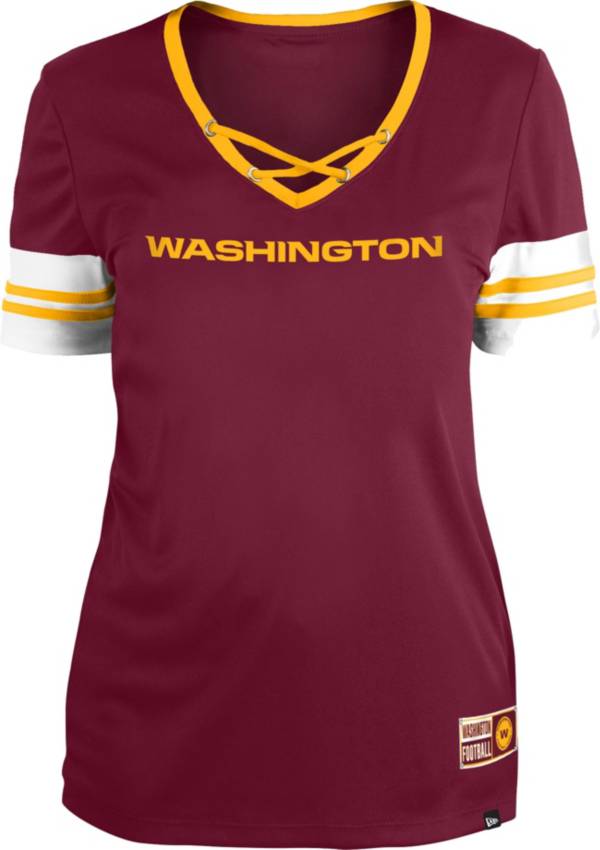 New Era Women's Washington Football Team Red Lace-Up V-Neck T-Shirt