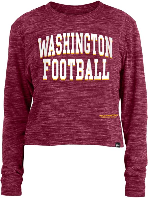 New Era Women's Washington Football Team Space Dye Red Long Sleeve Crop Top T-Shirt