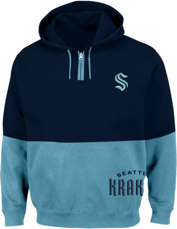 NHL Big & Tall Seattle Kraken Color-Block Blue Quarter-Zip Pullover Shirt