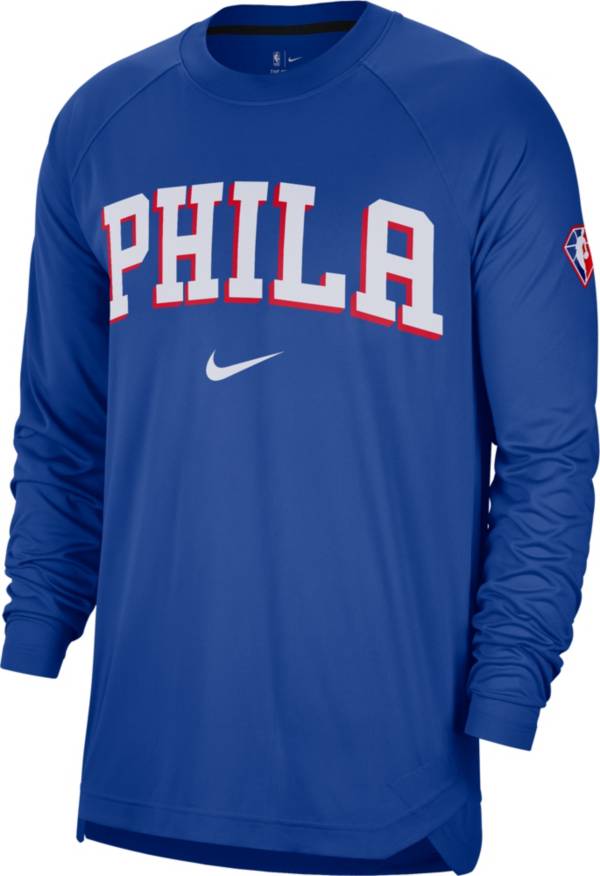 Nike Adult Philadelphia 76ers Blue Long Sleeve Pre-Game Crewneck