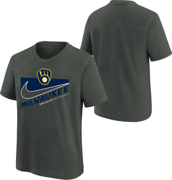 Nike Youth Boys' Milwaukee Brewers Dark Gray Swoosh Town T-Shirt