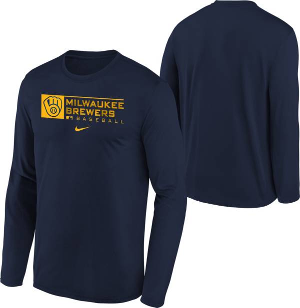 Nike Youth Boys' Milwaukee Brewers Navy Authentic Collection Dri-FIT Legend Long Sleeve T-Shirt