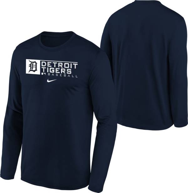 Nike Youth Boys' Detroit Tigers Blue Authentic Collection Dri-FIT Legend Long Sleeve T-Shirt