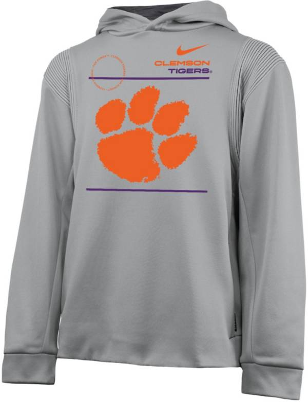 Nike Youth Clemson Tigers Grey Therma Football Sideline Pullover Hoodie